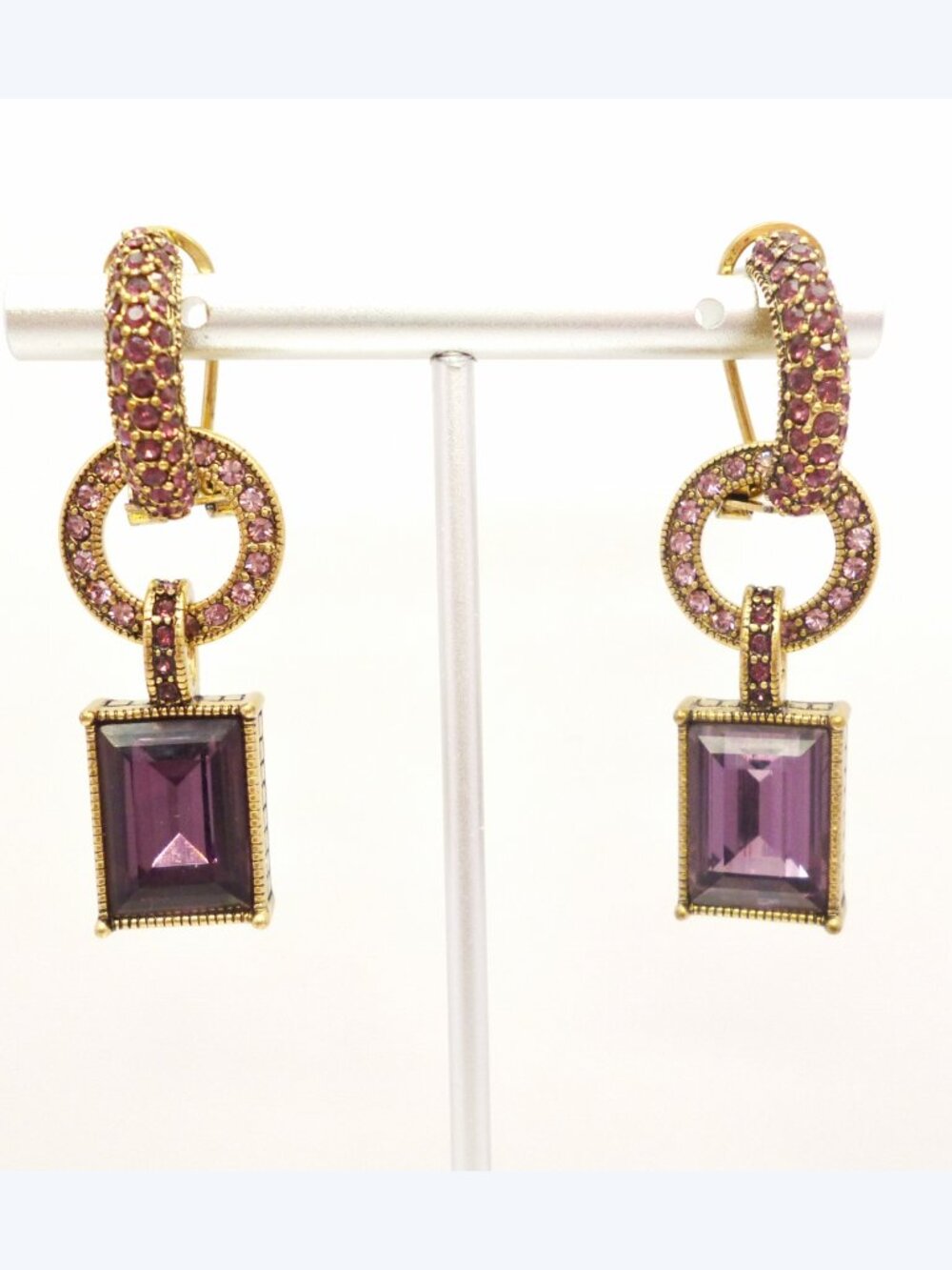 Heidi Daus Convertible Earrings Purple Dangle Hoop Gold Plate Perfect 32154